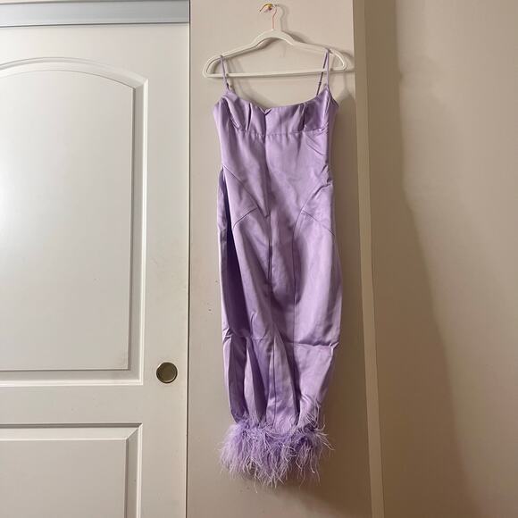 Lavender Feather-Trim Midi Dress - Picture 2 of 7